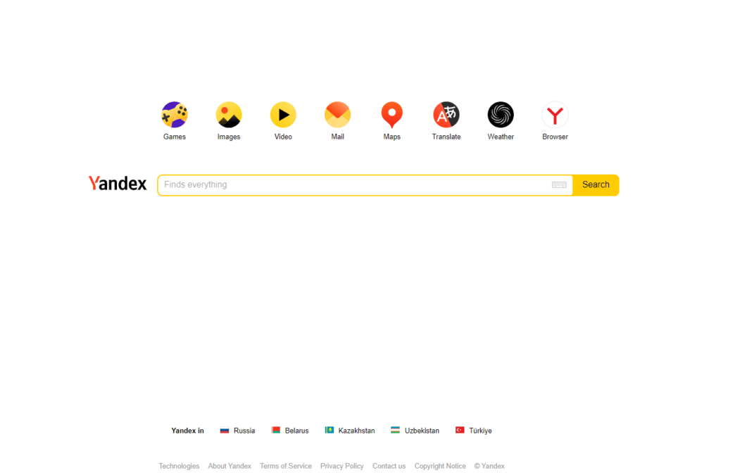 Yandex - Autres moteurs de recherche que Google